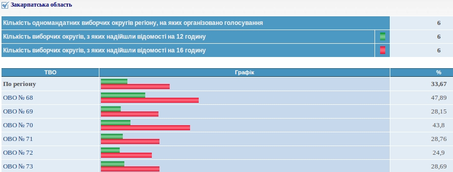 На Закарпатті проголосували трохи більше 33,5% виборців