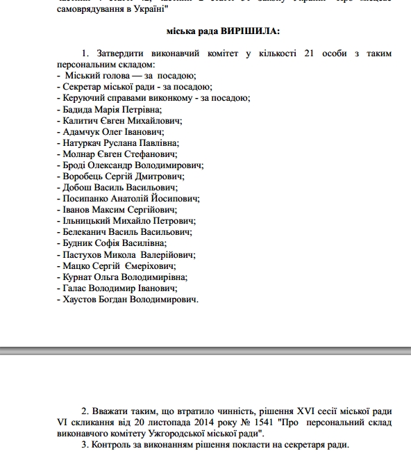 Виконком Ужгородської міськради хочуть збільшити до 21 осіб, із "введенням" у склад Погорєлова