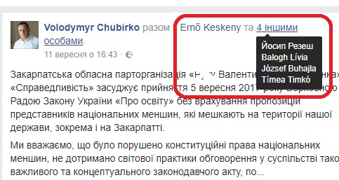 Очільник "Руху Валентина Наливайченка" на Закарпатті Чубірко відзвітував про здачу українських інтересів угорським дипломатам