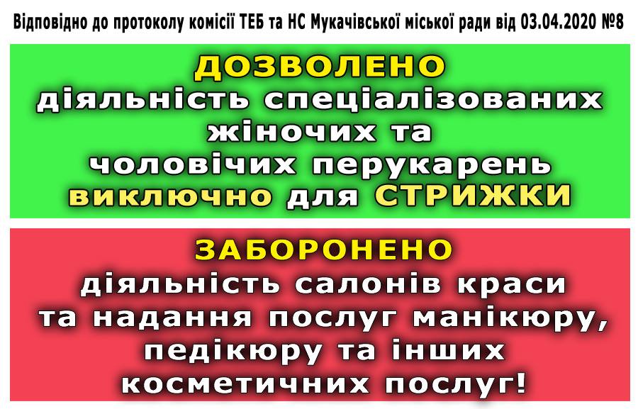 У Мукачеві дозволили роботу перукарень, але виключно для здійснення стрижок