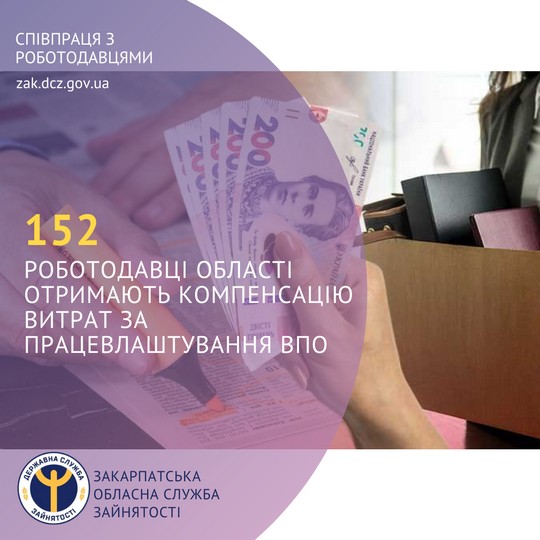 152 роботодавців на Закарпатті отримають компенсацію витрат за працевлаштування переселенців