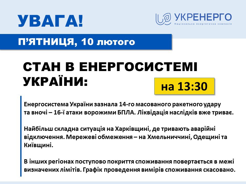 Через масований обстріл енергосистеми України росією скасовано "день без відключень" на Закарпатті