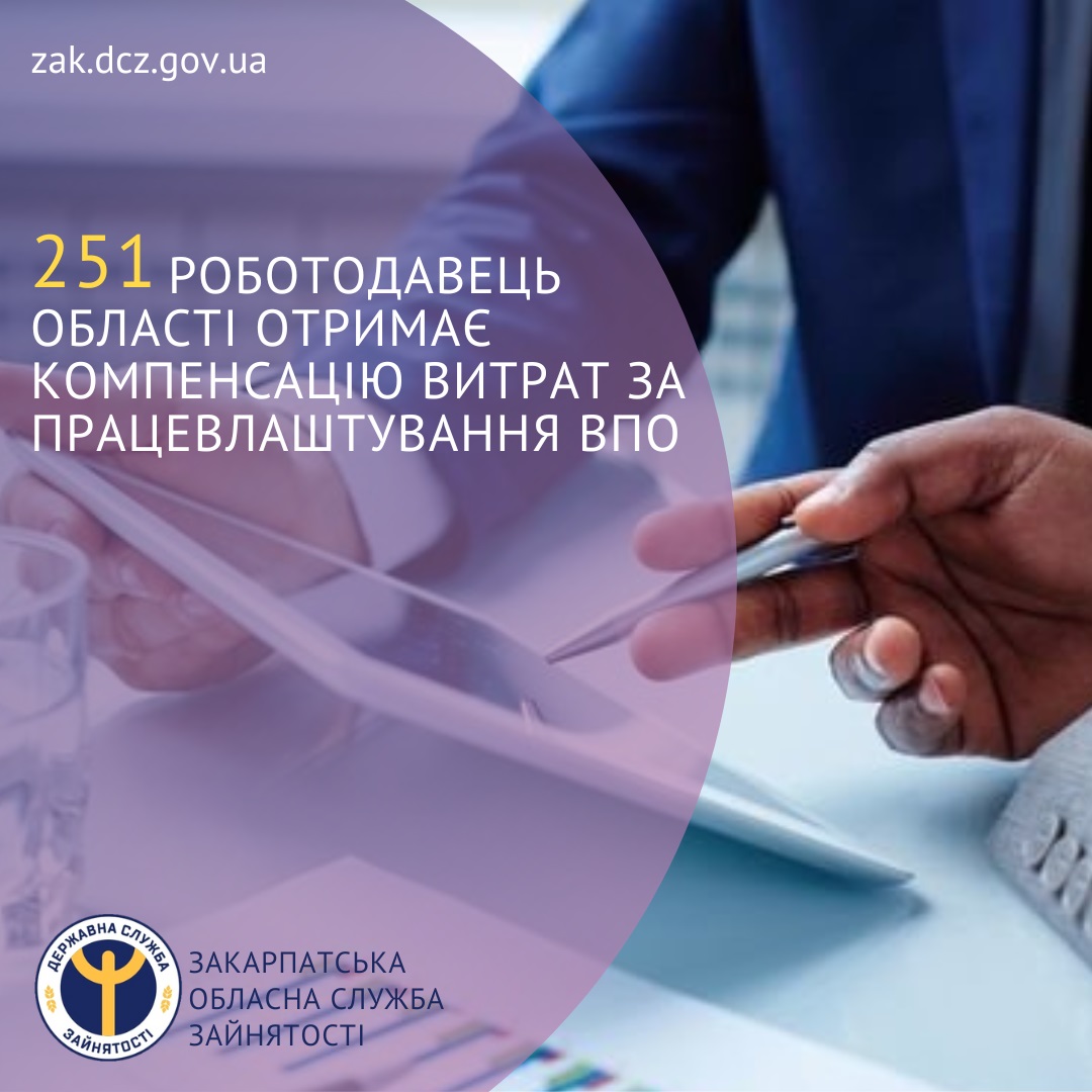 251 роботодавець на Закарпатті отримає компенсацію витрат за працевлаштування переселенців