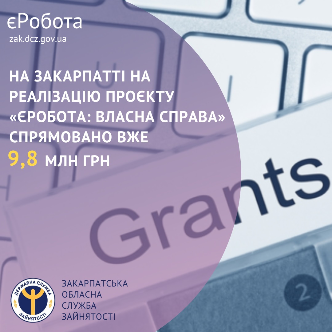 На Закарпатті на реалізацію проєкту "єРобота: Власна справа" спрямовано вже 9,8 млн грн