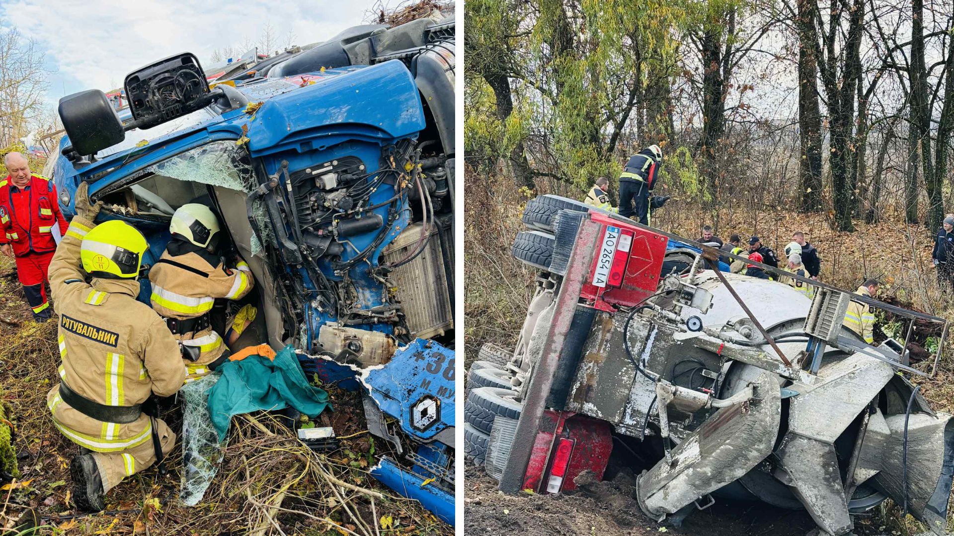На трасі «Берегово–Мукачево» бетонозмішувач перекинувся у кювет (ФОТО)