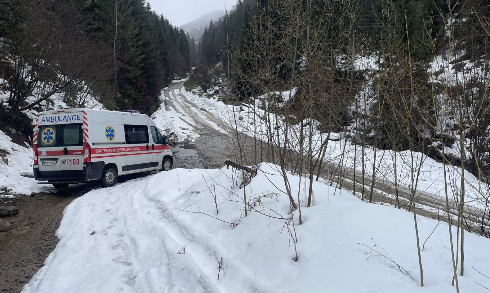 У селі Лопухів на Тячівщині бригада «103» 800 метрів долала пішки, щоб врятувати пацієнта (ФОТО)