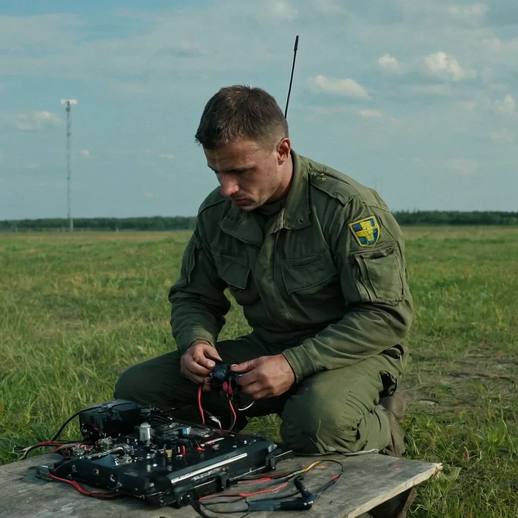 Пілот перевіряє батарею та антени FPV-дрона перед польотом