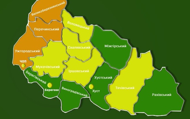 На Закарпатті оновили карантинний поділ районів